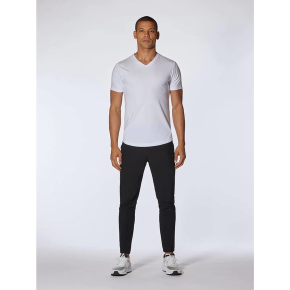 Cuts Clothing Men's Curve Hem V-Neck 4 Way Stretch Tee T-Shirt - White - Picture 4 of 8